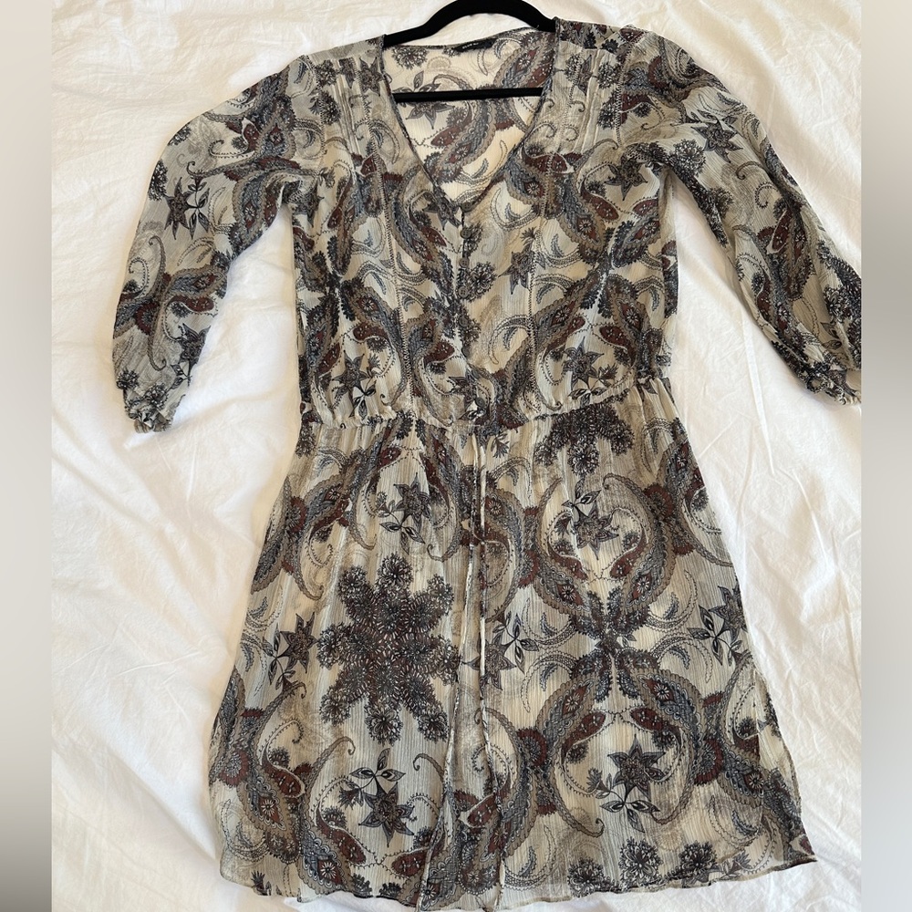 Club Monaco long sleeve silk mini dress (size S)